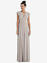 Front View Thumbnail - Taupe Flutter Sleeve V-Keyhole Chiffon Maxi Dress
