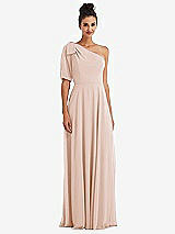 Front View Thumbnail - Cameo Bow One-Shoulder Flounce Sleeve Maxi Dress