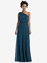 Front View Thumbnail - Atlantic Blue One-Shoulder Bow Blouson Bodice Maxi Dress