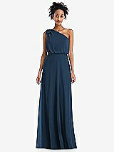 Front View Thumbnail - Sofia Blue One-Shoulder Bow Blouson Bodice Maxi Dress