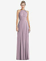 Front View Thumbnail - Suede Rose Tie-Neck Lace Halter Pleated Skirt Maxi Dress