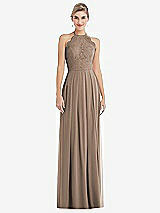 Front View Thumbnail - Topaz Tie-Neck Lace Halter Pleated Skirt Maxi Dress