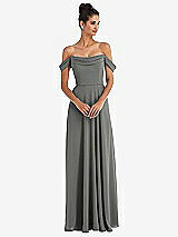 Front View Thumbnail - Charcoal Gray Off-the-Shoulder Draped Neckline Maxi Dress