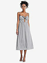 Front View Thumbnail - French Gray Bow-Tie Cutout Bodice Midi Dress with Pockets