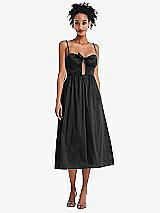 Front View Thumbnail - Black Bow-Tie Cutout Bodice Midi Dress with Pockets