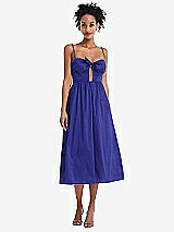 Front View Thumbnail - Electric Blue Bow-Tie Cutout Bodice Midi Dress with Pockets