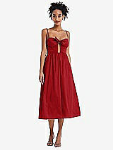 Front View Thumbnail - Garnet Bow-Tie Cutout Bodice Midi Dress with Pockets