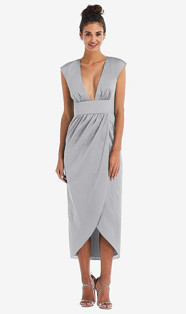 Front View - French Gray Open-Neck Tulip Skirt Maxi Dress
