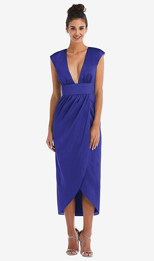 Front View - Electric Blue Open-Neck Tulip Skirt Maxi Dress
