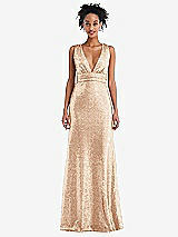 Front View Thumbnail - Rose Gold Open-Neck Criss Cross Back Sequin Maxi Dress