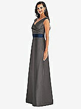 Side View Thumbnail - Caviar Gray & Midnight Navy Off-the-Shoulder Draped Wrap Satin Maxi Dress