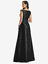 Rear View Thumbnail - Black & Midnight Navy Off-the-Shoulder Draped Wrap Satin Maxi Dress