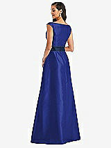 Rear View Thumbnail - Cobalt Blue & Midnight Navy Off-the-Shoulder Draped Wrap Satin Maxi Dress