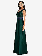 Side View Thumbnail - Evergreen & Midnight Navy Off-the-Shoulder Draped Wrap Satin Maxi Dress