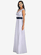 Side View Thumbnail - Silver Dove & Midnight Navy Off-the-Shoulder Draped Wrap Satin Maxi Dress