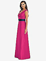 Side View Thumbnail - Think Pink & Midnight Navy Off-the-Shoulder Draped Wrap Satin Maxi Dress
