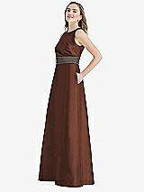 Side View Thumbnail - Cognac & Caviar Gray High-Neck Asymmetrical Shirred Satin Maxi Dress with Pockets