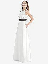 Side View Thumbnail - White & Caviar Gray High-Neck Asymmetrical Shirred Satin Maxi Dress with Pockets