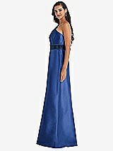 Alt View 2 Thumbnail - Classic Blue & Midnight Navy Draped One-Shoulder Satin Maxi Dress with Pockets