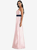 Alt View 2 Thumbnail - Ballet Pink & Midnight Navy Draped One-Shoulder Satin Maxi Dress with Pockets
