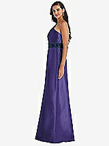 Alt View 2 Thumbnail - Grape & Midnight Navy Draped One-Shoulder Satin Maxi Dress with Pockets