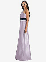 Alt View 2 Thumbnail - Lilac Haze & Midnight Navy Draped One-Shoulder Satin Maxi Dress with Pockets