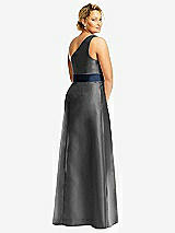 Rear View Thumbnail - Pewter & Midnight Navy Draped One-Shoulder Satin Maxi Dress with Pockets