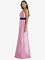 Alt View 2 Thumbnail - Powder Pink & Midnight Navy Draped One-Shoulder Satin Maxi Dress with Pockets