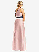 Rear View Thumbnail - Rose - PANTONE Rose Quartz & Midnight Navy Draped One-Shoulder Satin Maxi Dress with Pockets