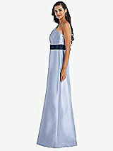 Alt View 2 Thumbnail - Sky Blue & Midnight Navy Draped One-Shoulder Satin Maxi Dress with Pockets