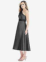Side View Thumbnail - Pewter & Black Draped One-Shoulder Satin Midi Dress with Pockets