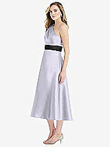Side View Thumbnail - Silver Dove & Black Draped One-Shoulder Satin Midi Dress with Pockets