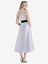 Rear View Thumbnail - Silver Dove & Black Draped One-Shoulder Satin Midi Dress with Pockets