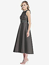 Side View Thumbnail - Caviar Gray & Pewter High-Neck Asymmetrical Shirred Satin Midi Dress with Pockets