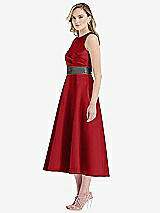 Side View Thumbnail - Garnet & Pewter High-Neck Asymmetrical Shirred Satin Midi Dress with Pockets