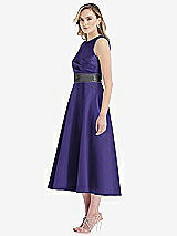 Side View Thumbnail - Grape & Pewter High-Neck Asymmetrical Shirred Satin Midi Dress with Pockets