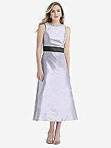 Front View Thumbnail - Silver Dove & Pewter High-Neck Asymmetrical Shirred Satin Midi Dress with Pockets
