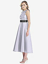 Side View Thumbnail - Silver Dove & Pewter High-Neck Asymmetrical Shirred Satin Midi Dress with Pockets