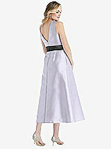 Rear View Thumbnail - Silver Dove & Pewter High-Neck Asymmetrical Shirred Satin Midi Dress with Pockets