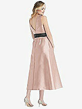Rear View Thumbnail - Toasted Sugar & Pewter High-Neck Asymmetrical Shirred Satin Midi Dress with Pockets