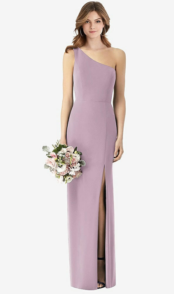 Front View - Suede Rose One-Shoulder Crepe Trumpet Gown with Front Slit