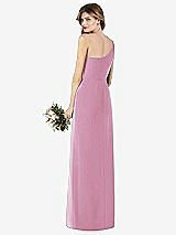 Rear View Thumbnail - Powder Pink One-Shoulder Crepe Trumpet Gown with Front Slit