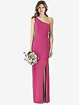 Front View Thumbnail - Tea Rose One-Shoulder Crepe Trumpet Gown with Front Slit