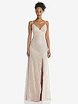 Front View Thumbnail - Cameo V-Neck Metallic Lace Maxi Dress with Adjustable Straps