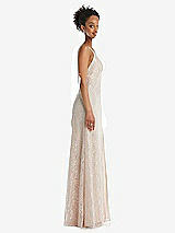 Side View Thumbnail - Cameo V-Neck Metallic Lace Maxi Dress with Adjustable Straps