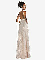 Rear View Thumbnail - Cameo V-Neck Metallic Lace Maxi Dress with Adjustable Straps