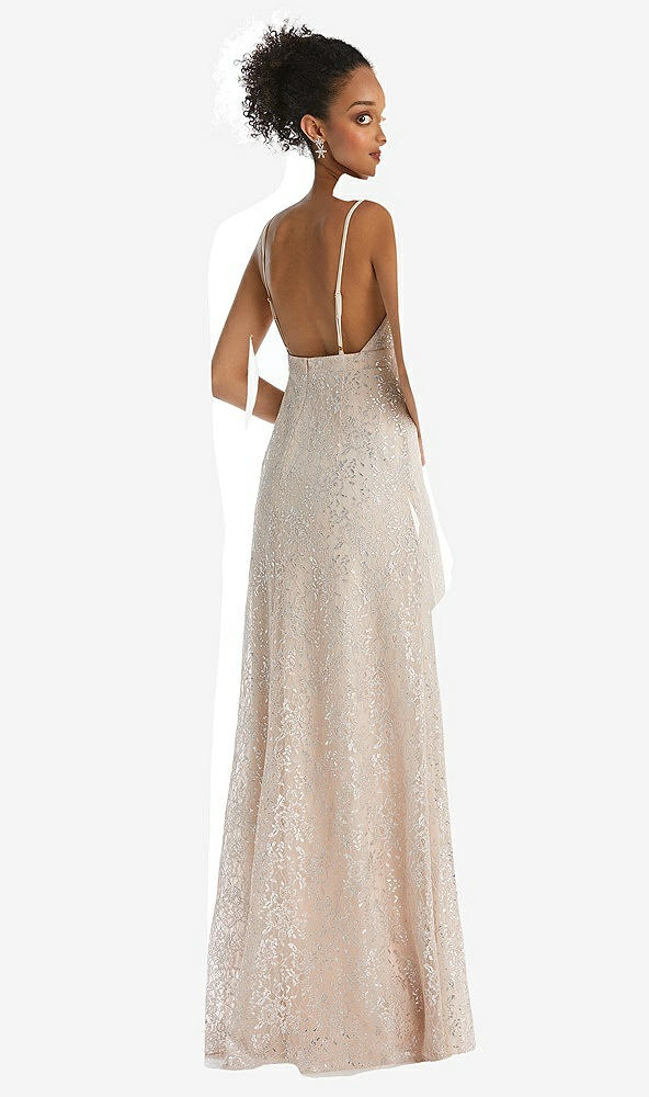 Back View - Cameo V-Neck Metallic Lace Maxi Dress with Adjustable Straps