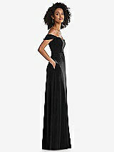 Side View Thumbnail - Black Off-the-Shoulder Flounce Sleeve Velvet Maxi Dress