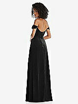 Rear View Thumbnail - Black Off-the-Shoulder Flounce Sleeve Velvet Maxi Dress