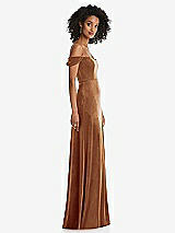 Alt View 1 Thumbnail - Golden Almond Off-the-Shoulder Flounce Sleeve Velvet Maxi Dress